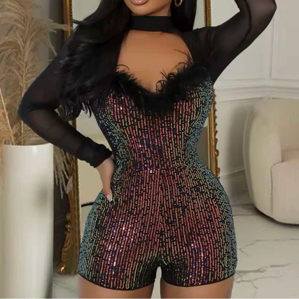 Black and Multicolor Sequin Romper